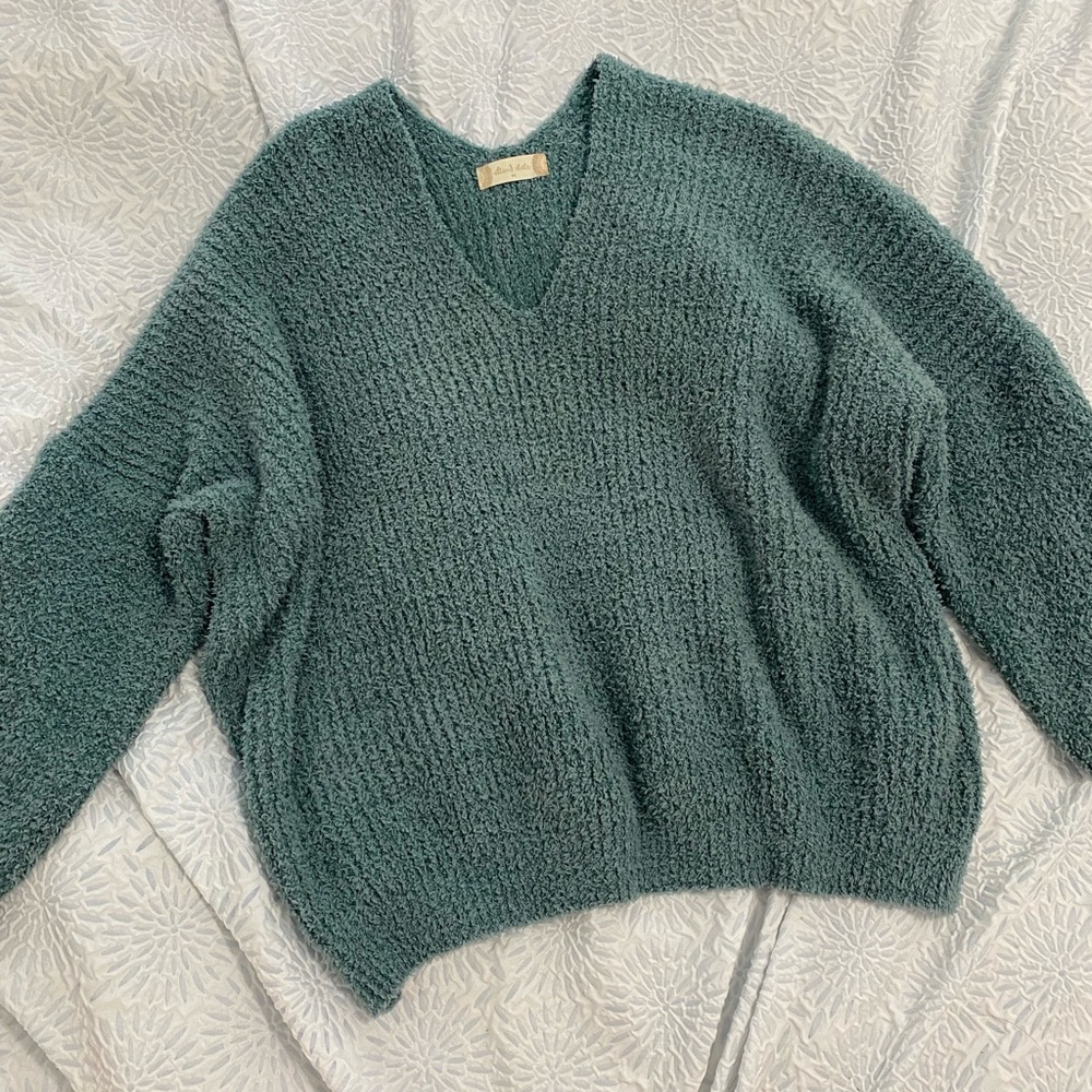 Altard State Fuzzy V Neck Sweated In Teal/Green Size M